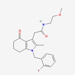 molecular formula C21H25FN2O3 B3783861 2-[1-(2-fluorobenzyl)-2-methyl-4-oxo-4,5,6,7-tetrahydro-1H-indol-3-yl]-N-(2-methoxyethyl)acetamide 