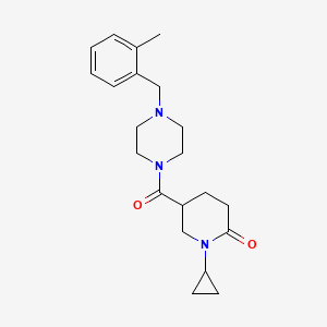 molecular formula C21H29N3O2 B3783868 1-Cyclopropyl-5-[4-[(2-methylphenyl)methyl]piperazine-1-carbonyl]piperidin-2-one 