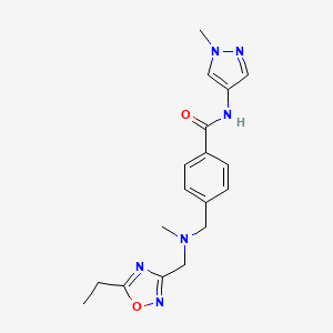 molecular formula C18H22N6O2 B3784356 4-{[[(5-ethyl-1,2,4-oxadiazol-3-yl)methyl](methyl)amino]methyl}-N-(1-methyl-1H-pyrazol-4-yl)benzamide 