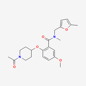 molecular formula C22H28N2O5 B3784359 2-[(1-acetyl-4-piperidinyl)oxy]-5-methoxy-N-methyl-N-[(5-methyl-2-furyl)methyl]benzamide 