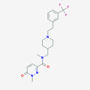 molecular formula C22H27F3N4O2 B3784409 N,1-dimethyl-6-oxo-N-[(1-{2-[3-(trifluoromethyl)phenyl]ethyl}-4-piperidinyl)methyl]-1,6-dihydro-3-pyridazinecarboxamide 