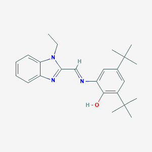 molecular formula C24H31N3O B378442 2,4-ditert-butyl-6-{[(1-ethyl-1H-benzimidazol-2-yl)methylene]amino}phenol 