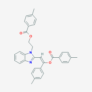 molecular formula C34H30N2O4 B378449 2-(1-{2-[(4-methylbenzoyl)oxy]ethyl}-1H-benzimidazol-2-yl)-1-(4-methylphenyl)vinyl 4-methylbenzoate 