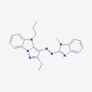 molecular formula C22H23N7 B378458 2-ethyl-3-[(1-methyl-1H-benzimidazol-2-yl)diazenyl]-4-propyl-4H-pyrazolo[1,5-a]benzimidazole 