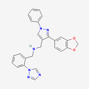 molecular formula C26H22N6O2 B3784726 1-[3-(1,3-benzodioxol-5-yl)-1-phenyl-1H-pyrazol-4-yl]-N-[2-(1H-1,2,4-triazol-1-yl)benzyl]methanamine 