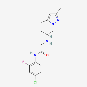 molecular formula C16H20ClFN4O B3784784 N-(4-chloro-2-fluorophenyl)-2-{[2-(3,5-dimethyl-1H-pyrazol-1-yl)-1-methylethyl]amino}acetamide 