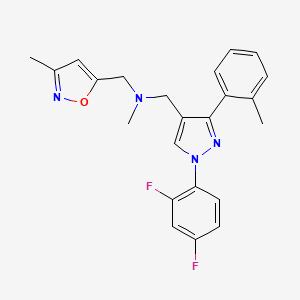 molecular formula C23H22F2N4O B3784792 1-[1-(2,4-difluorophenyl)-3-(2-methylphenyl)-1H-pyrazol-4-yl]-N-methyl-N-[(3-methyl-5-isoxazolyl)methyl]methanamine 