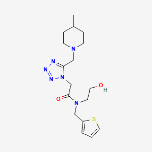 molecular formula C17H26N6O2S B3784861 N-(2-hydroxyethyl)-2-{5-[(4-methyl-1-piperidinyl)methyl]-1H-tetrazol-1-yl}-N-(2-thienylmethyl)acetamide 