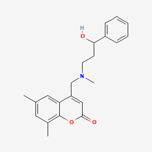 molecular formula C22H25NO3 B3784870 4-{[(3-hydroxy-3-phenylpropyl)(methyl)amino]methyl}-6,8-dimethyl-2H-chromen-2-one 