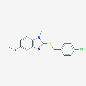 molecular formula C16H15ClN2OS B378504 2-[(4-Chlorophenyl)methylthio]-5-methoxy-1-methylbenzimidazole CAS No. 314051-83-7