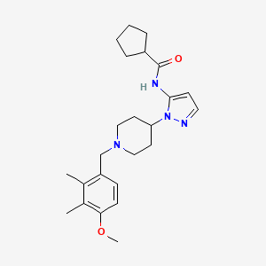 molecular formula C24H34N4O2 B3785064 N-[2-[1-[(4-methoxy-2,3-dimethylphenyl)methyl]piperidin-4-yl]pyrazol-3-yl]cyclopentanecarboxamide 