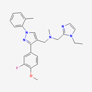 molecular formula C25H28FN5O B3785101 1-(1-ethyl-1H-imidazol-2-yl)-N-{[3-(3-fluoro-4-methoxyphenyl)-1-(2-methylphenyl)-1H-pyrazol-4-yl]methyl}-N-methylmethanamine 