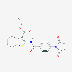 molecular formula C22H22N2O5S B378517 Ethyl 2-(4-(2,5-dioxopyrrolidin-1-yl)benzamido)-4,5,6,7-tetrahydrobenzo[b]thiophene-3-carboxylate CAS No. 313405-98-0