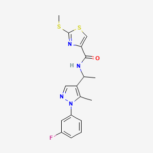 molecular formula C17H17FN4OS2 B3785201 N-{1-[1-(3-fluorophenyl)-5-methyl-1H-pyrazol-4-yl]ethyl}-2-(methylthio)-1,3-thiazole-4-carboxamide 