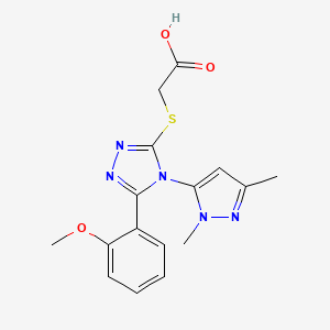 molecular formula C16H17N5O3S B3785301 {[4-(1,3-dimethyl-1H-pyrazol-5-yl)-5-(2-methoxyphenyl)-4H-1,2,4-triazol-3-yl]thio}acetic acid 