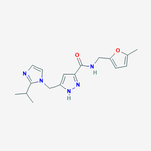 molecular formula C17H21N5O2 B3785484 5-[(2-isopropyl-1H-imidazol-1-yl)methyl]-N-[(5-methyl-2-furyl)methyl]-1H-pyrazole-3-carboxamide 