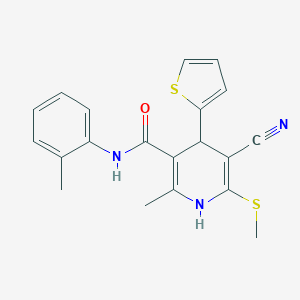 molecular formula C20H19N3OS2 B378550 5-cyano-2-methyl-N-(2-methylphenyl)-6-methylsulfanyl-4-thiophen-2-yl-1,4-dihydropyridine-3-carboxamide CAS No. 277756-65-7