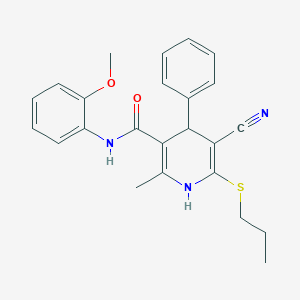 molecular formula C24H25N3O2S B378569 5-cyano-N-(2-methoxyphenyl)-2-methyl-4-phenyl-6-(propylsulfanyl)-1,4-dihydro-3-pyridinecarboxamide CAS No. 342398-77-0