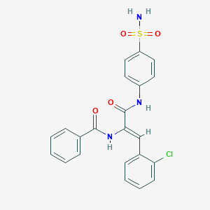 molecular formula C22H18ClN3O4S B378574 N-[1-{[4-(aminosulfonyl)anilino]carbonyl}-2-(2-chlorophenyl)vinyl]benzamide 