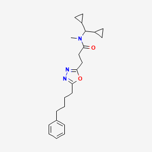 molecular formula C23H31N3O2 B3785772 N-(dicyclopropylmethyl)-N-methyl-3-[5-(4-phenylbutyl)-1,3,4-oxadiazol-2-yl]propanamide 