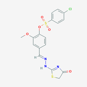 molecular formula C17H14ClN3O5S2 B378585 [2-methoxy-4-[(E)-[(4-oxo-1,3-thiazol-2-yl)hydrazinylidene]methyl]phenyl] 4-chlorobenzenesulfonate 