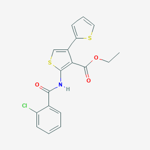 molecular formula C18H14ClNO3S2 B378589 Ethyl 2-[(2-chlorobenzoyl)amino]-4-thiophen-2-ylthiophene-3-carboxylate CAS No. 306957-42-6