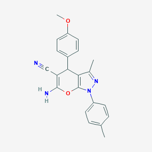 molecular formula C22H20N4O2 B378591 6-amino-4-(4-methoxyphenyl)-3-methyl-1-(4-methylphenyl)-4H-pyrano[2,3-c]pyrazole-5-carbonitrile CAS No. 300701-99-9