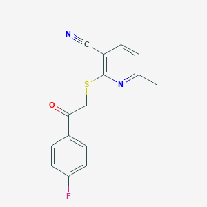 molecular formula C16H13FN2OS B378612 2-{[2-(4-Fluorophenyl)-2-oxoethyl]sulfanyl}-4,6-dimethylnicotinonitrile CAS No. 313976-25-9