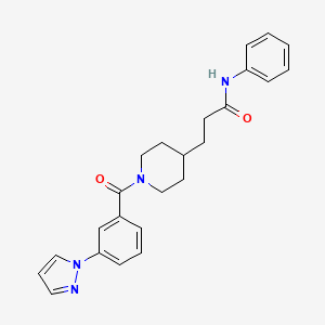 molecular formula C24H26N4O2 B3786155 N-phenyl-3-[1-(3-pyrazol-1-ylbenzoyl)piperidin-4-yl]propanamide 