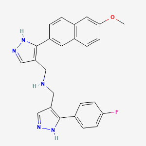 molecular formula C25H22FN5O B3786185 1-[5-(4-fluorophenyl)-1H-pyrazol-4-yl]-N-[[5-(6-methoxynaphthalen-2-yl)-1H-pyrazol-4-yl]methyl]methanamine 