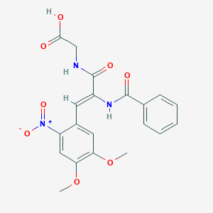 molecular formula C20H19N3O8 B378622 [(2-(Benzoylamino)-3-{2-nitro-4,5-dimethoxyphenyl}acryloyl)amino]acetic acid 