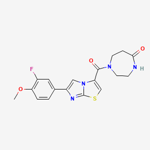 molecular formula C18H17FN4O3S B3786229 1-{[6-(3-fluoro-4-methoxyphenyl)imidazo[2,1-b][1,3]thiazol-3-yl]carbonyl}-1,4-diazepan-5-one 