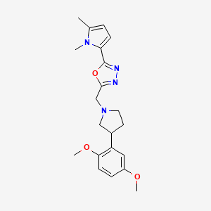 molecular formula C21H26N4O3 B3786317 2-{[3-(2,5-dimethoxyphenyl)pyrrolidin-1-yl]methyl}-5-(1,5-dimethyl-1H-pyrrol-2-yl)-1,3,4-oxadiazole 