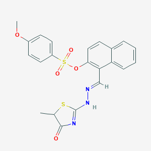 molecular formula C22H19N3O5S2 B378632 [1-[(E)-[(5-methyl-4-oxo-1,3-thiazol-2-yl)hydrazinylidene]methyl]naphthalen-2-yl] 4-methoxybenzenesulfonate 