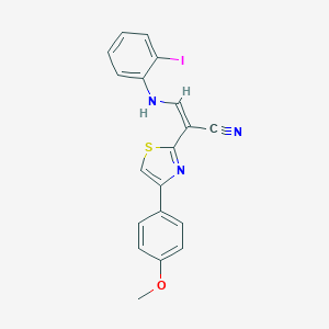 molecular formula C19H14IN3OS B378650 3-(2-Iodoanilino)-2-[4-(4-methoxyphenyl)-1,3-thiazol-2-yl]acrylonitrile 