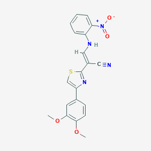 molecular formula C20H16N4O4S B378658 2-[4-(3,4-Dimethoxyphenyl)-1,3-thiazol-2-yl]-3-{2-nitroanilino}acrylonitrile 