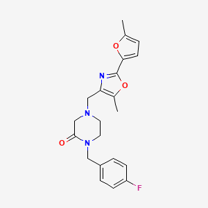 molecular formula C21H22FN3O3 B3786599 1-(4-fluorobenzyl)-4-{[5-methyl-2-(5-methyl-2-furyl)-1,3-oxazol-4-yl]methyl}-2-piperazinone 