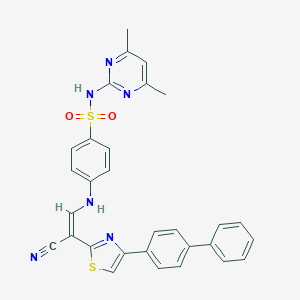 molecular formula C30H24N6O2S2 B378665 4-{[2-(4-[1,1'-biphenyl]-4-yl-1,3-thiazol-2-yl)-2-cyanovinyl]amino}-N-(4,6-dimethyl-2-pyrimidinyl)benzenesulfonamide 