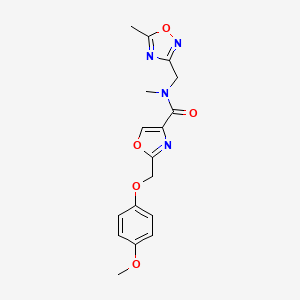 molecular formula C17H18N4O5 B3786693 2-[(4-methoxyphenoxy)methyl]-N-methyl-N-[(5-methyl-1,2,4-oxadiazol-3-yl)methyl]-1,3-oxazole-4-carboxamide 