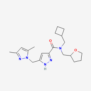 molecular formula C20H29N5O2 B3786814 N-(cyclobutylmethyl)-5-[(3,5-dimethylpyrazol-1-yl)methyl]-N-(oxolan-2-ylmethyl)-1H-pyrazole-3-carboxamide 