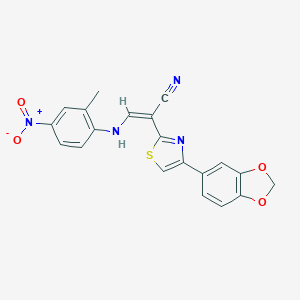 molecular formula C20H14N4O4S B378685 2-[4-(1,3-Benzodioxol-5-yl)-1,3-thiazol-2-yl]-3-{4-nitro-2-methylanilino}acrylonitrile 