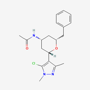 molecular formula C19H24ClN3O2 B3786901 N-[(2S*,4R*,6S*)-2-benzyl-6-(5-chloro-1,3-dimethyl-1H-pyrazol-4-yl)tetrahydro-2H-pyran-4-yl]acetamide 