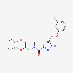 molecular formula C21H20FN3O4 B3786927 N-(2,3-dihydro-1,4-benzodioxin-3-ylmethyl)-5-[(3-fluorophenoxy)methyl]-N-methyl-1H-pyrazole-3-carboxamide 