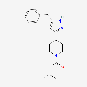 molecular formula C20H25N3O B3786958 4-(3-benzyl-1H-pyrazol-5-yl)-1-(3-methylbut-2-enoyl)piperidine 