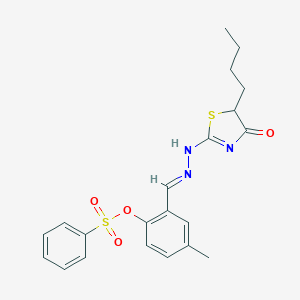 molecular formula C21H23N3O4S2 B378699 [2-[(E)-[(5-butyl-4-oxo-1,3-thiazol-2-yl)hydrazinylidene]methyl]-4-methylphenyl] benzenesulfonate 