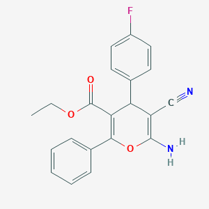 molecular formula C21H17FN2O3 B378702 ethyl 6-amino-5-cyano-4-(4-fluorophenyl)-2-phenyl-4H-pyran-3-carboxylate CAS No. 304879-02-5