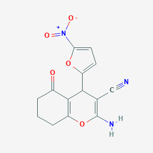 molecular formula C14H11N3O5 B378707 2-amino-4-(5-nitro-2-furyl)-5-oxo-5,6,7,8-tetrahydro-4H-chromene-3-carbonitrile 