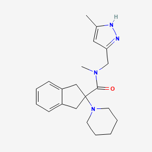 molecular formula C21H28N4O B3787151 N-methyl-N-[(5-methyl-1H-pyrazol-3-yl)methyl]-2-(1-piperidinyl)-2-indanecarboxamide 