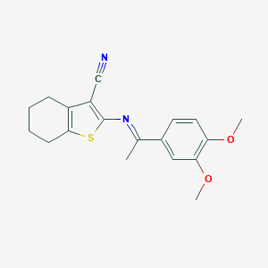molecular formula C19H20N2O2S B378716 2-{[1-(3,4-Dimethoxyphenyl)ethylidene]amino}-4,5,6,7-tetrahydro-1-benzothiophene-3-carbonitrile 
