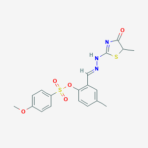 molecular formula C19H19N3O5S2 B378719 [4-methyl-2-[(E)-[(5-methyl-4-oxo-1,3-thiazol-2-yl)hydrazinylidene]methyl]phenyl] 4-methoxybenzenesulfonate 